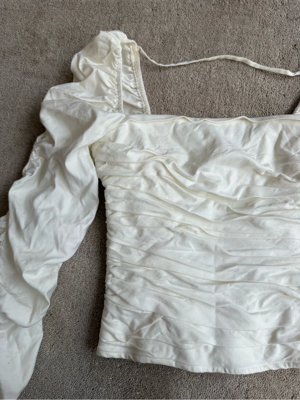 Reformation Ivory Ruched Square-Neck Puff Sleeve Top